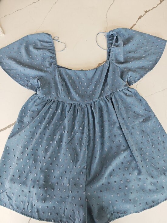Altard State Blue Swiss Dot Romper Flutter Sleeve Boho Mini Dress Size L - Picture 2 of 15
